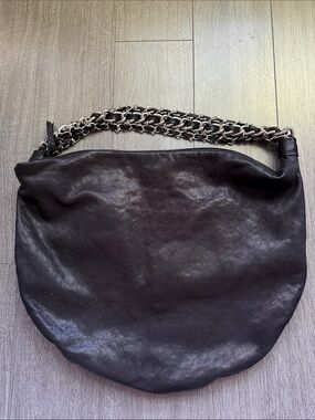 Stuart Weitzman Black Leather Slouchy Hobo Bag Silver Chain Strap